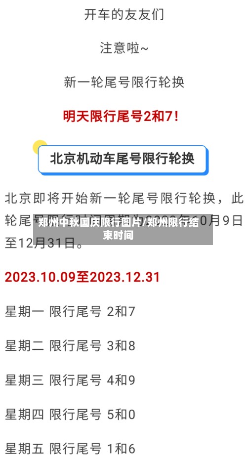 郑州中秋国庆限行图片/郑州限行结束时间