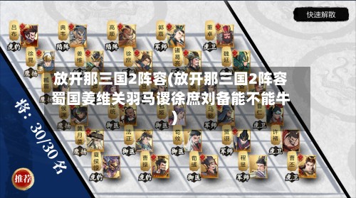 放开那三国2阵容(放开那三国2阵容蜀国姜维关羽马谡徐庶刘备能不能牛)