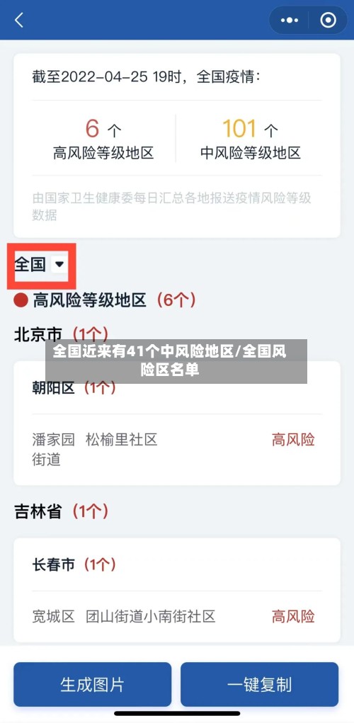 全国近来有41个中风险地区/全国风险区名单