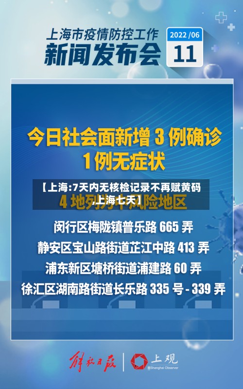 【上海:7天内无核检记录不再赋黄码,上海七天】